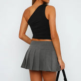 Kaizo One Shoulder Ruched Burgundy Crop Top