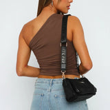 Kaizo One Shoulder Ruched Burgundy Crop Top
