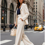 Ivory High Waisted Wide Leg Pants