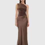 Jagoda – asymmetric Maxi Dress in Contrast Matte and Shiny Satin Finish