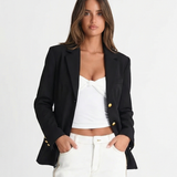 Gold Button Tailored Blazer for Elegant Smart Style