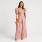 Women's Wide Leg Jumpsuit with Puff Sleeves – Tailored Formal Jumpsuit