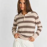 Striped Polo Knit Sweater – Relaxed Fit Casual Pullover