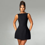 Sleeveless A-Line Mini Dress – Open Back Elegant Party Dress