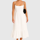 Kira – square Neck Flared Midi Dress with Ruffled Hem