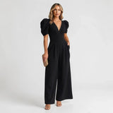 Women's Wide Leg Jumpsuit with Puff Sleeves – Tailored Formal Jumpsuit