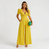 Women's Wide Leg Jumpsuit with Puff Sleeves – Tailored Formal Jumpsuit