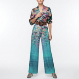 Women's One Shoulder Belted Jumpsuit - Draped Printed Design