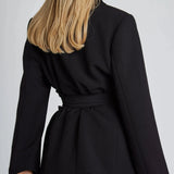Tailored Belted Blazer with Wide Lapels and Sleek Silhouette