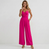 Women's High Waisted Spaghetti Strap Jumpsuit - Draped & Pleated
