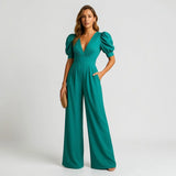 Women's Wide Leg Jumpsuit with Puff Sleeves – Tailored Formal Jumpsuit