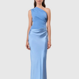 Jagoda – asymmetric Maxi Dress in Contrast Matte and Shiny Satin Finish