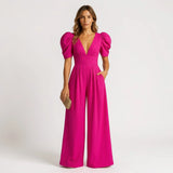Women's Wide Leg Jumpsuit with Puff Sleeves – Tailored Formal Jumpsuit