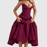 Yara – pleated Midi Dress with Boned Corset Bodice and Full Skirt