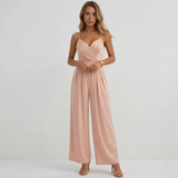 Women's High Waisted Spaghetti Strap Jumpsuit - Draped & Pleated