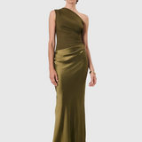 Jagoda – asymmetric Maxi Dress in Contrast Matte and Shiny Satin Finish