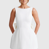 Sandra – sleeveless Mini Dress with Pearl Neckline Detail in Blush Black and White
