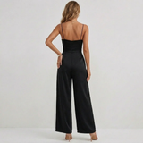 Women's High Waisted Spaghetti Strap Jumpsuit - Draped & Pleated