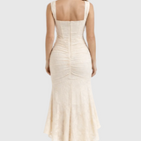 Maya – bias Cut Satin Midi Dress in Neutral Tones