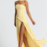 Strapless High Slit Maxi Dress with Asymmetric Hem