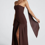 Strapless High Slit Maxi Dress with Asymmetric Hem