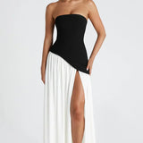 Strapless High Slit Maxi Dress with Asymmetric Hem