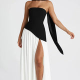 Strapless High Slit Maxi Dress with Asymmetric Hem