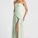 Strapless High Slit Maxi Dress with Asymmetric Hem
