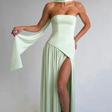 Strapless High Slit Maxi Dress with Asymmetric Hem