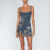 Sequin Strapless Mini Dress with High Slit