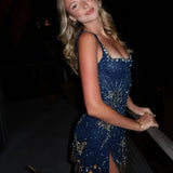 Sequin Strapless Mini Dress with High Slit