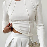 Kaizo Structured Seam Long Sleeve Fitted Top