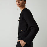 Chic Gold-Button Cropped Jacket with Pocket Detail