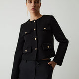 Chic Gold-Button Cropped Jacket with Pocket Detail