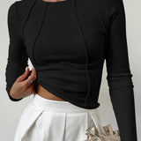 Kaizo Structured Seam Long Sleeve Fitted Top