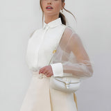 Kaizo Sheer Sleeve Button-Up Shirt with Structured Mini Skirt