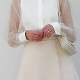 Kaizo Sheer Sleeve Button-Up Shirt with Structured Mini Skirt