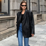 Oversized Faux Leather Blazer with Sharp Tailoring and Street-Chic Edge
