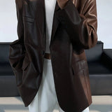 Oversized Faux Leather Blazer with Sharp Tailoring and Street-Chic Edge