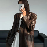 Oversized Faux Leather Blazer with Sharp Tailoring and Street-Chic Edge