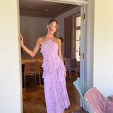 Strapless Ruffle Maxi Dress with Textured Layers
