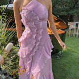 Strapless Ruffle Maxi Dress with Textured Layers