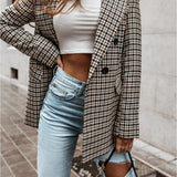 Double-Breasted Check Blazer with Tailored Fit and Classic Lapel