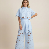 Kaizo Women’s Floral Two Piece Set – Embroidered Wide Leg Outfit