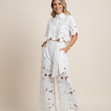 Women’s Floral Two Piece Set – Embroidered Wide Leg Outfit