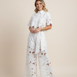 Women’s Floral Two Piece Set – Embroidered Wide Leg Outfit
