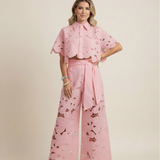 Kaizo Women’s Floral Two Piece Set – Embroidered Wide Leg Outfit