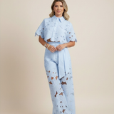 Women’s Floral Two Piece Set – Embroidered Wide Leg Outfit
