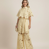 Kaizo Women’s Floral Two Piece Set – Embroidered Wide Leg Outfit