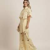 Women’s Floral Two Piece Set – Embroidered Wide Leg Outfit